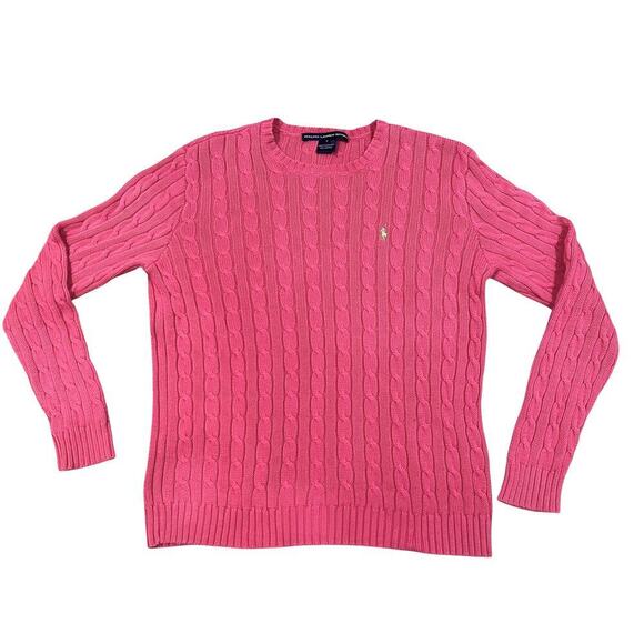 Ralph Lauren Sweaters - Ralph Lauren Sport Womens Size M Cable Knit Pink Sweater Pullover Cotton